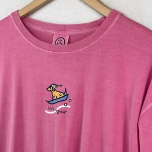 LIFE IS GOOD Shirt Womens XL Sled Dog Rocket Crewneck Long Sleeve Cotton Pink